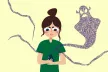 In the picture, a girl is standing with a figure with tentacles floating next to her.