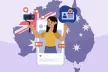 Social media post hovering over Australia's map