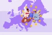 Europe map with people around a paper saying "Rules"