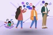 Four people, from child to adult, in a evolution-like pose