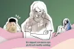 Image of drawing, child angry with crossed arms, other child expressing regret, another child expressing loneliness.