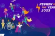 Visual identity of Safer Internet Forum 2023 with superheroes, and the writing "Better Internet for Kids review of the year 2023"