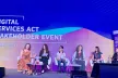 5 speakers of the panel discussionon the stage at the DSA event