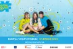 Official graphic design of the Digital Youth Forum 2022 featuring three young people looking at a colourful smartphone