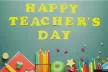 The writing "Happy Teacher's Day" is surrounded by stationery and teacher's supplies