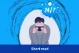 Cartoon illustration showing excessive use of technology by a boy on a phone