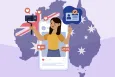 Social media post hovering over Australia's map