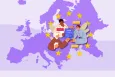 Europe map with people around a paper saying "Rules"