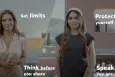 Cover of the campaign featuring two popular Greek actresses and key messages "Set limits", "Think before you share", "Protect yourself", "Speak, you are not alone".